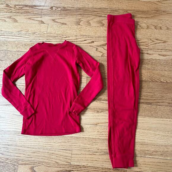 Primary Unisex Cherry Red 100% Organic Cotton Pajama Set - 8-9 - Picture 1 of 3